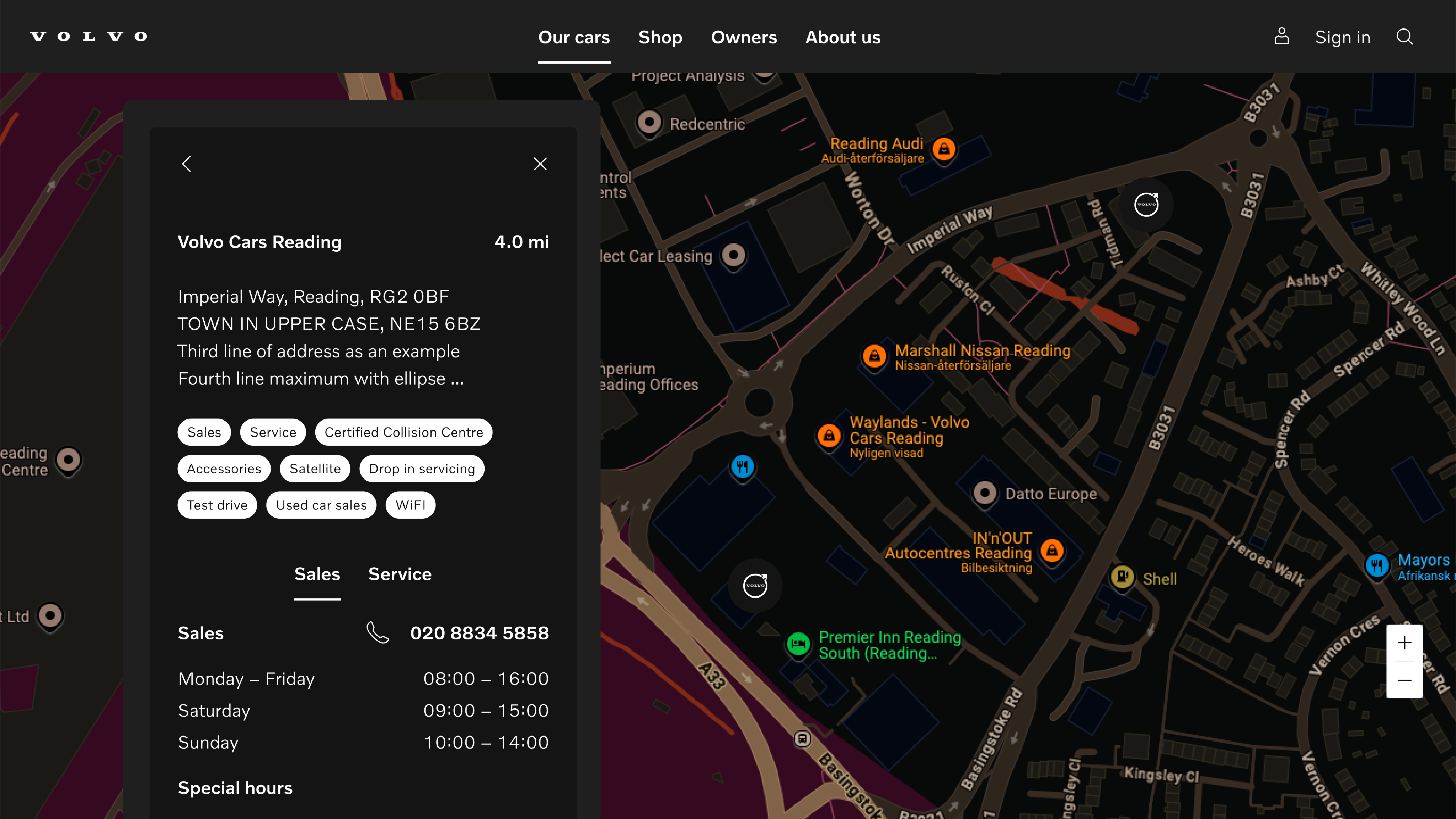 Dark mode Volvo retailer locator